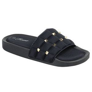 New Black Stud Memory Foam Quilted Slides Sandals